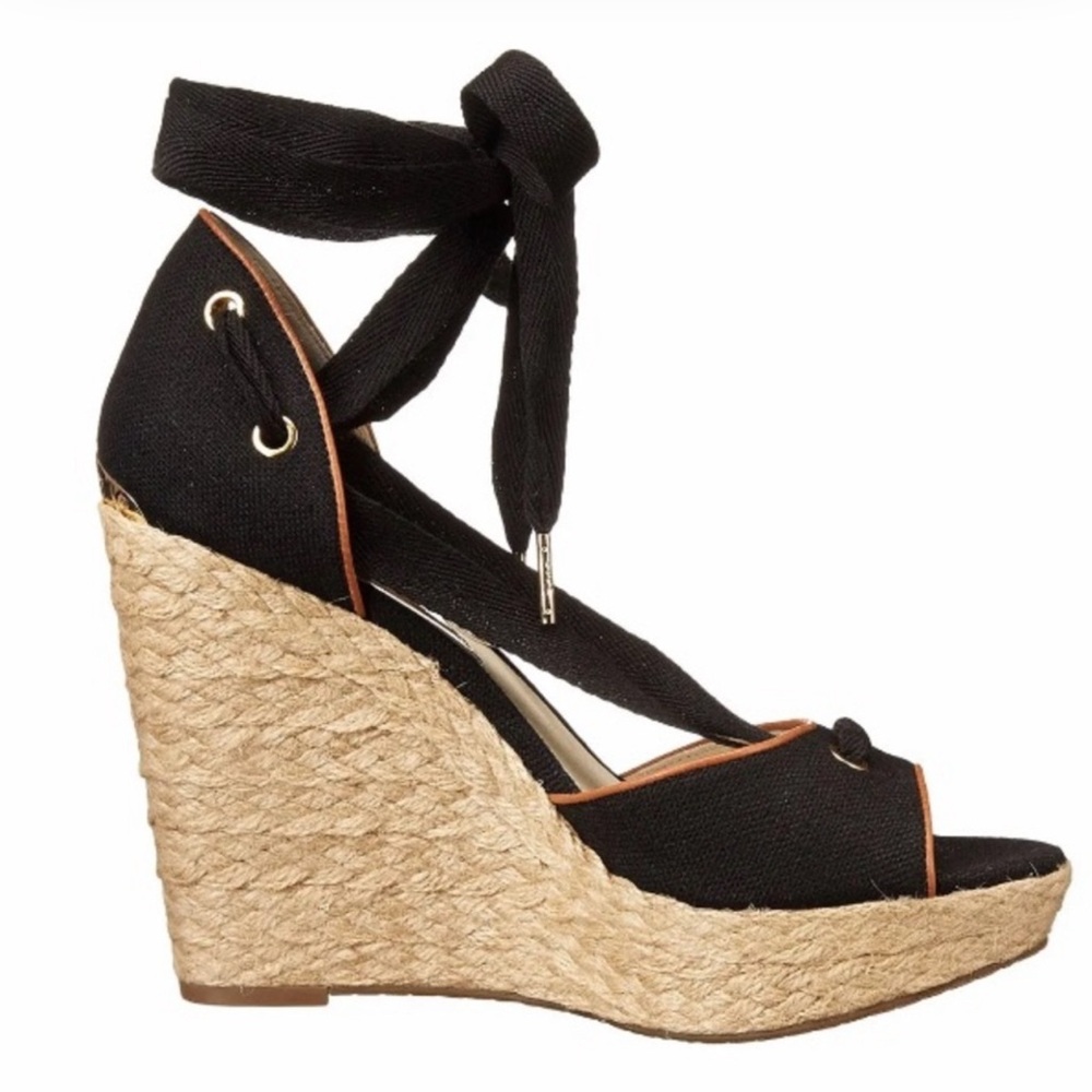 Michael Kors Espadrille Wedge Sz 8.5 Lilah Canvas Lace Up Sandals Y2K Boho